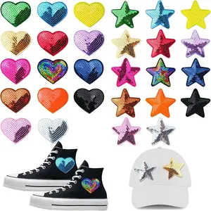 28 count Sequin Star Iron on Patches Heart Love Iron on Patches Shiny Stars Heart Patches Sew Iron on Adhesive Applique Embroidered Patches for Clothing Bags Hats Jackets Shoes DIY Christmas Decoration