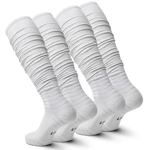 IRAMY Scrunch Football Socks Ultra Long 2 Packs Combed Cotton With Ankle Support Padded Knee High Socks Youth Adult  Elastic Breathable Birthday Compression