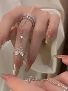 Sparkly Rhinestone Butterfly Design Cuff Ring, Adjustable Finger Joint Ring, Fashion Jewelry Accessories For Women & Girls, Adjustable Rings, Stackable Rings, Elegant Rhinestone Ring