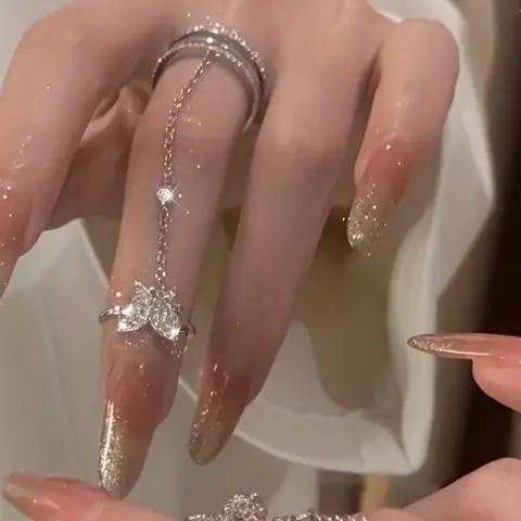 Sparkly Rhinestone Butterfly Design Cuff Ring, Adjustable Finger Joint Ring, Fashion Jewelry Accessories For Women & Girls, Adjustable Rings, Stackable Rings, Elegant Rhinestone Decor Ring, Beautiful Rings