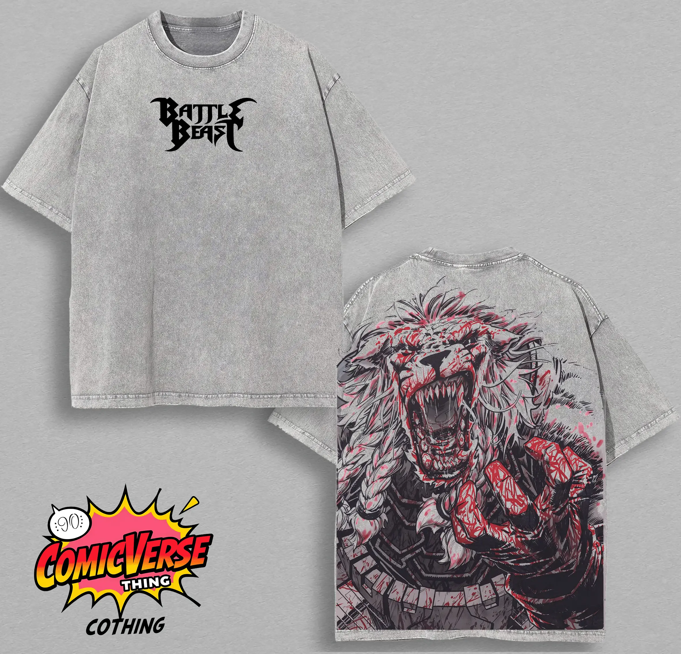 Comicver clothing Battle Beast Washed Vintage 2-Side Comic Tee,Gift For Him,Masked Villain Graphic Tee , Summer Outfits 2025 Retro 90s Streetwear Gift for MCU Fan Comic tshirt, MCU tshirt, Cotton Crewneck Shortsleeve, Daily wear, Comic tshirt