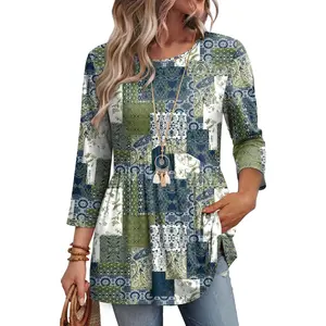 Length Sleeve Womens Tops Blouses for Women Dressy Casual Spring Fashion Clothing Crew Neck Babydoll Tops