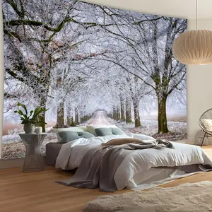 1pc Extra Large Winter Wonderland Ice and Snow Trees Pathway Scenery Tapestry, Polyester Wall Hanging for Living Room Bedroom Office Home Party Decoration, No Installation Required, Landscape Graphic, Indoor Use, Horizontal Direction, Jacquard Weave, 95gs