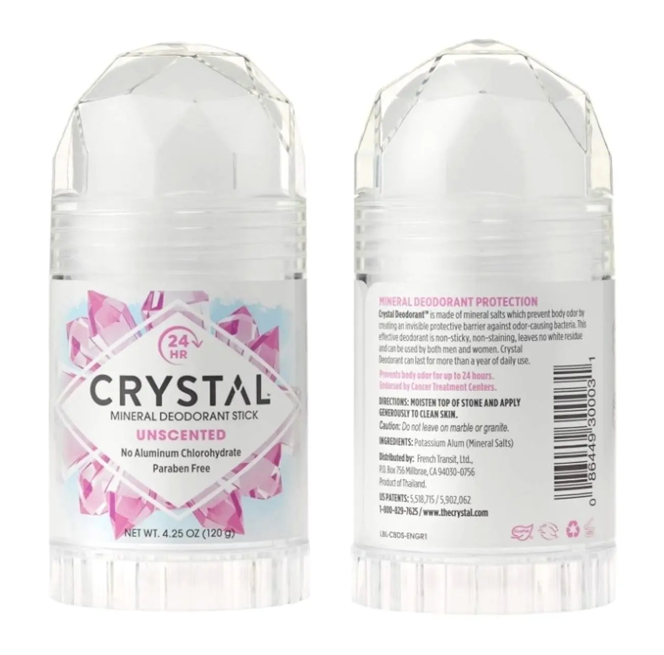 CRYSTAL Mineral Deodorant Stick - Unscented Body Deodorant With 24-Hour Odor Protection, Non-Staining & Non-Sticky, Aluminum Chloride & Paraben Free, 4.25 oz, (2 Pack) (Packaging May Vary)