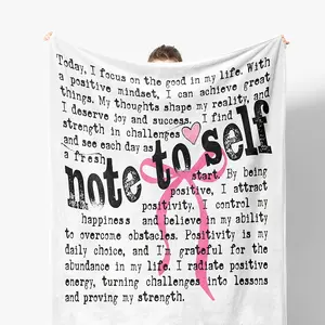 1pc Self-mental health attention blanket, self-love gift, positive affirmation gift for women, pink bow motivational blanket, Slogan Print Blanket, suitable for living room sofa bedroom bed office decorative flannel throw blanket