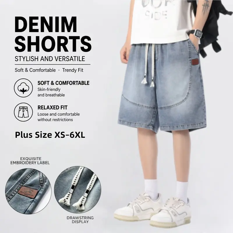 Men Denim Jorts Tencel Lyocell Wide Leg Baggy Elastic Drawstring Waist Vintage Washed Knee Length Shorts Hot Affordable Summer Wear Ice Cool Breathable Soft Lightweight for Teen Guys Big Tall Plus Size Men Streetwear Lovers XS-6XL