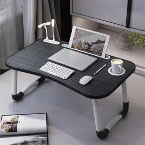 Large Foldable Lap Desk with USB Fan & LED Light – Portable Bed Table for Adults, Work from Home, Sofa, Outdoor Use – Ergonomic Design with Tablet Slot – Ideal Study & Laptop Desk Modern