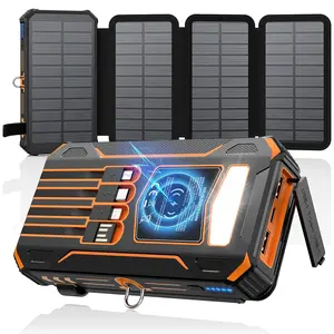 【Summer Vibes】Solar Charger Power Bank - 48000mAh Wireless Portable Charger Built-in 4 Cables and 4 Solar Panels, PD QC 3.0 Fast Charging USB C Battery Pack with Flashlight for Camping Travel