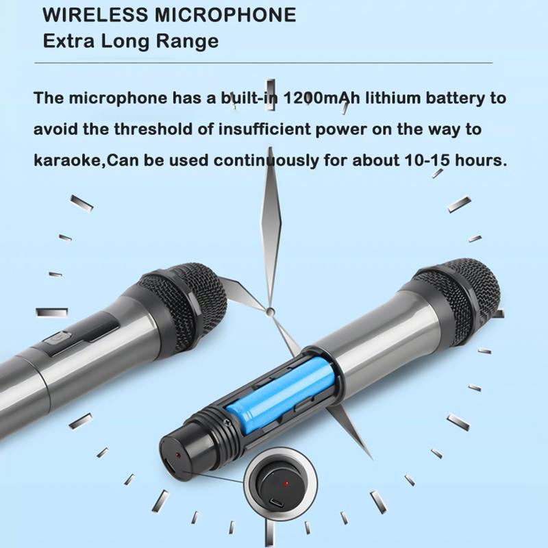 2Pcs Professional VHF Wireless Microphone Handheld Mic System Karaoke with Rechargeable Receiver, 6H Duration, 100ft Range, Microphone for Singing, Karaoke, Church, Speech, Wedding, Party Singing