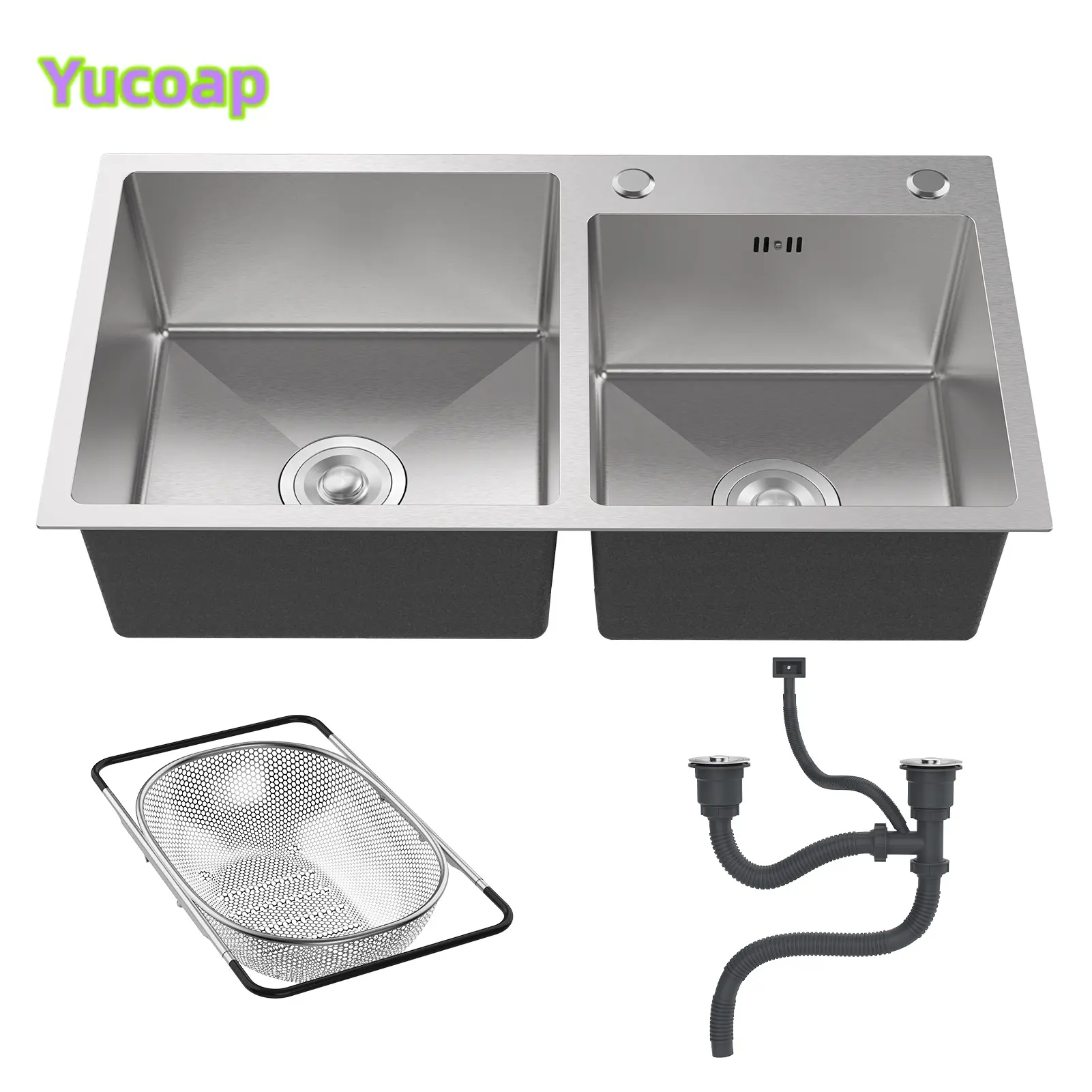 YUCOAP Double Bowl Stainless Steel Kitchen Sink, 30.7 x 16.9 in Drop-In Kitchen Sink with Nano Coating, Drain Assembly and Drain Basket water