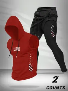 Men's Summer Casual Fitted Hooded Tank Top & Fleece Lined Sweatpants Set, Comfortable Sportswear for Outdoor Activities