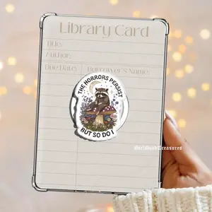 Racoon In Mushroom Magic Night The Horror Persist But So Do I Spooky Magnetic Pop Socket Phone Grip Kindle Grip Books Bookish Magnetic Kindle Grip Book Lover Kindle Accessories Phone Holder PopSocket Phone Grip