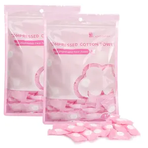 Compressed Towel 100 PCS Mini Tablets Disposable Portable Face Towel Cotton Coin Tissue Eco-Friendly for Travel, Camping, Hiking, Sport, Beauty, Home Hand Wipes, Outdoor Activities Pink