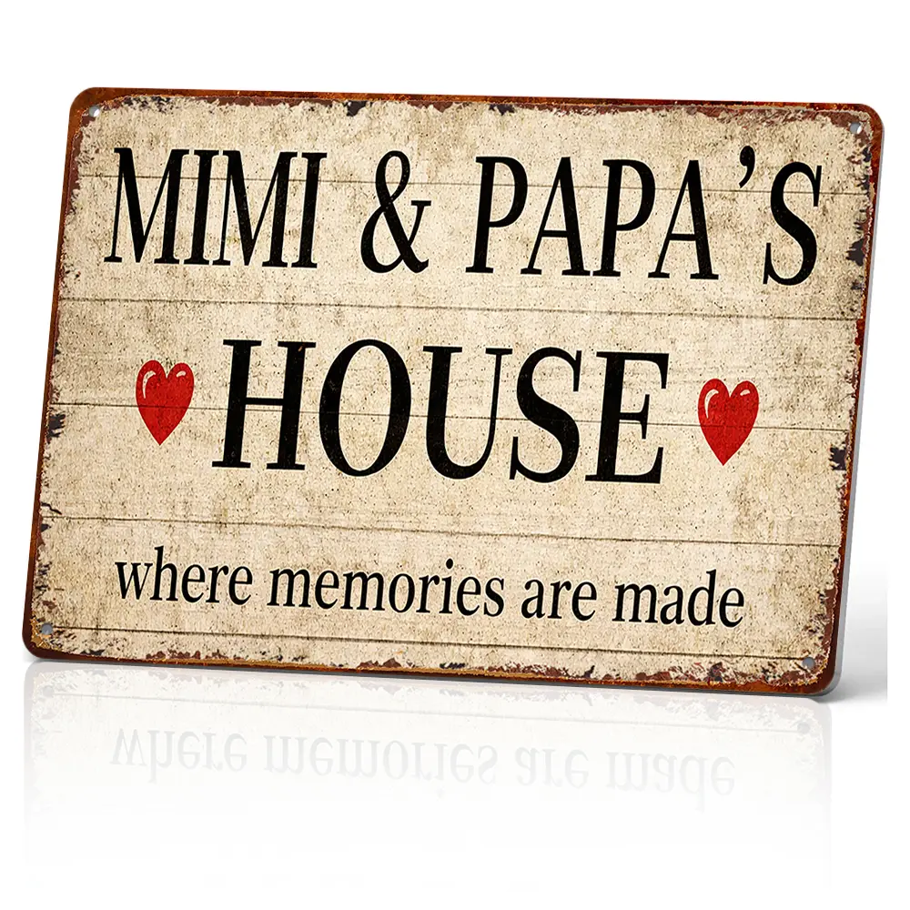 Mimi and Papa’s House Aluminum Welcome Plaque, 8x12in Rustic Durable Easy-Install Aluminium Sign, Heartwarming Home Decor Gift for Grandparents, Living Room Accent