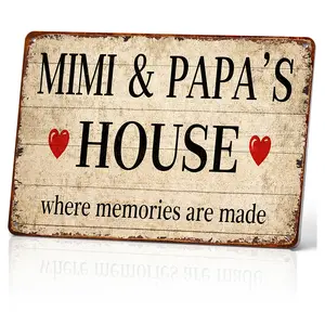 "Mimi and Papa’s House" Aluminum Sign, Where Memories Are Made, 8x12 Inch Warm Home Decor and Gift for Grandparents