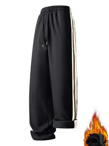 Men's Striped Fleece Casual Pants, Warm Comfortable Straight Leg Sports Pants, Suitable for Home Leisure Outdoor, Simple Versatile Style