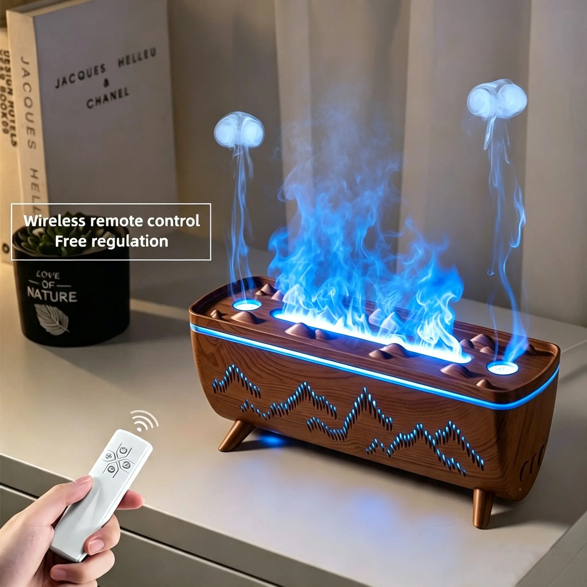 Glacier Lava Humidifier with Colorful Simulated Flame, Bedroom Air Purification & Humidification, USB, Romantic Design - Gradient Lighting Romance