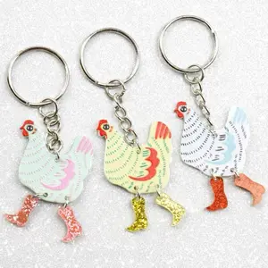 Chicken Keychain Funny Gifts with Glitter Boots and Colorful Designs for Unique Accessory Perfect for Quirky Accessories KEYCHAIN