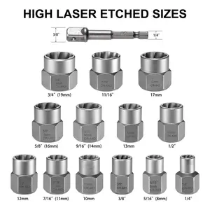 15PCS Damage Nut & Bolt Extractor Set with 3/8" Drive High-Hardness Stripped Lug Nut Remover for Rusted Frozen Rounded Off Bolts and Nuts