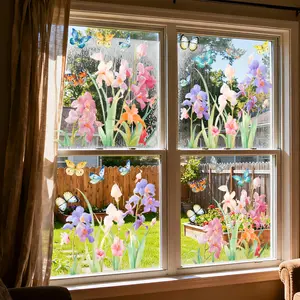 A set (30*60cm*2 pieces) of spring pink-purple floral Flower Design and butterfly Decorative window stickers, static adsorption glass window decoration and beautification DJ7043-YC*2