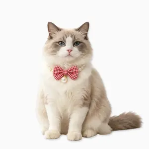 Pet Pearl Bow Tie & Diamond chain Necklace, Adjustable Collar Jewelry Accessories for Small, Medium, Large Dogs & Cats