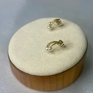 18K Gold Pearl and Crystal Arc Stud Earrings for Women Elegant Glitter Ball Design Perfect for Casual and Formal Occasions