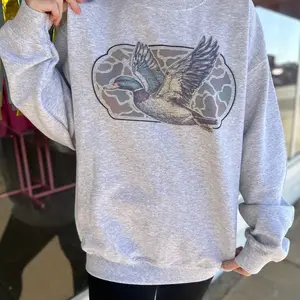 Camo Flying Mallard Duck Old School Camo Oversized Print Crewneck Sweatshirt