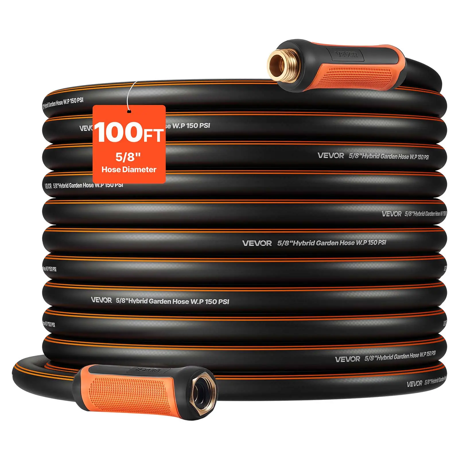 【Summerfinds】VEVOR Garden Hose,100 ft 5/8" Heavy Duty 4-Layer Rubber Water Hose150PSI Working & 600PSI BurstFlexible & Non-kink Outdoor Waterhose with 3/4" FittingLightweight Hoses for Gardening Cleaning, High Pressure Hose, Hybrid Hose