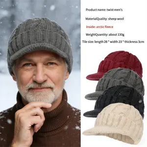Twist Men's Winter Knit Beanie Hat Fleece Lined Thick Warm Ribbed Design Short Brim Adjustable Cap for Fathers & Grandpas Cozy Non-Slip Unisex Gift for Cold Weather