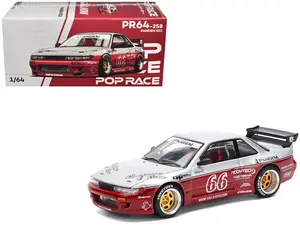 Nissan Pandem S13 RHD (Right Hand Drive) #66 "Moontech" Silver and Red Metallic 1/64 Diecast Model Car by Pop Race