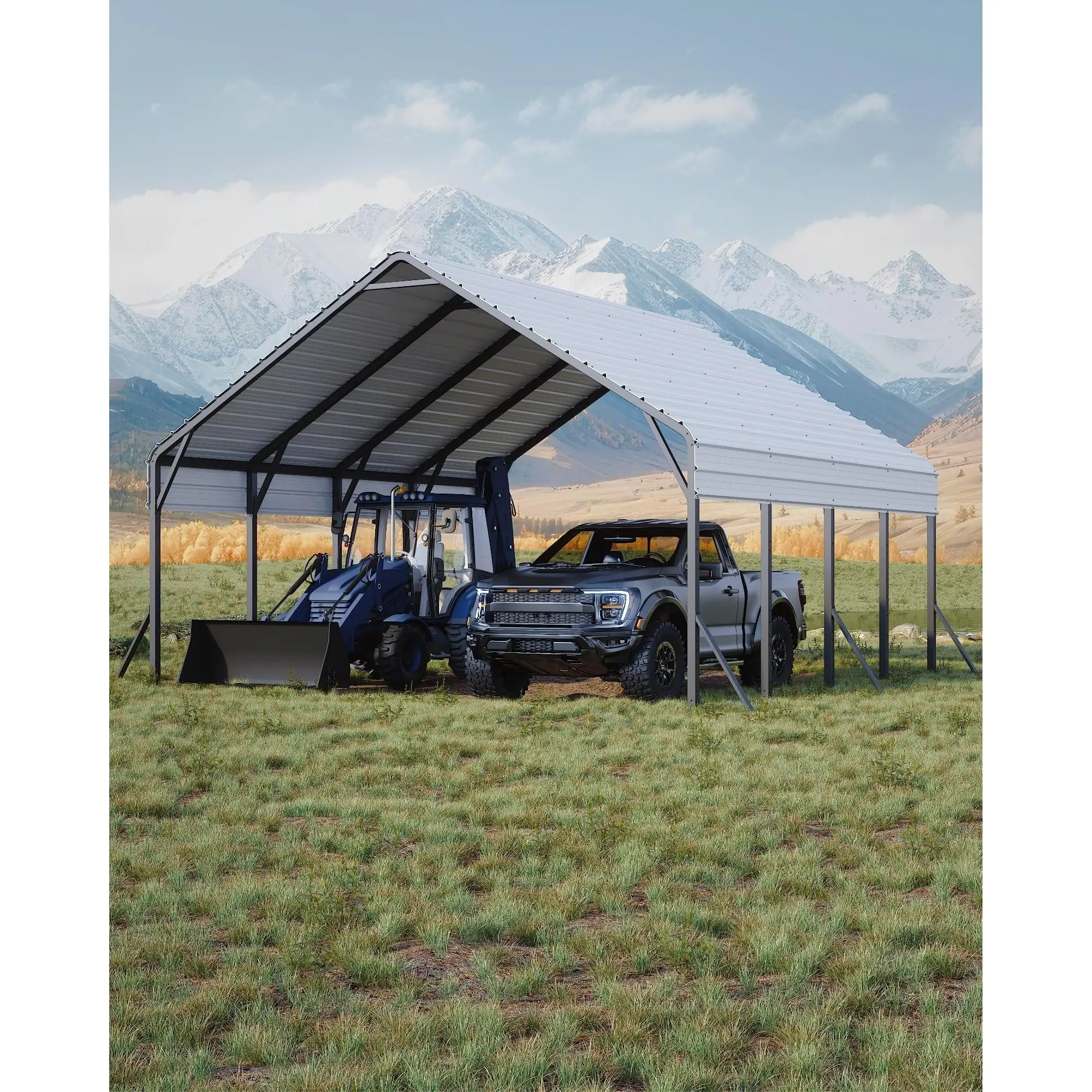 20ft x 20ft x 13ft Large Metal Carport, All Weather Heavy Duty Car Shelter for 2 Vehicles, Permanent Outdoor Canopy for Full Size Pickup, Tractor and Boat Storage