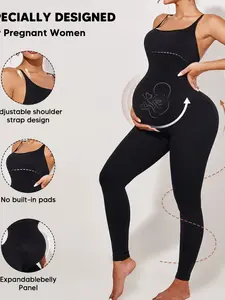 Pregnant Cross Back Bodysuit, Stretchable High Waist Maternity Yoga Pants, Comfortable Pregnancy Wear, Maternity Clothing for Fall & Winter
