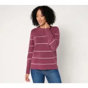Isaac Mizrahi Live! Apres Mini Sequin Stripe Pullover Sweater
