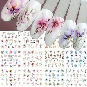 Flower & Butterfly Pattern Nail Art Sticker, 24pcs/set DIY Nail Decoration, DIY Nail Art Decals for Women & Girls