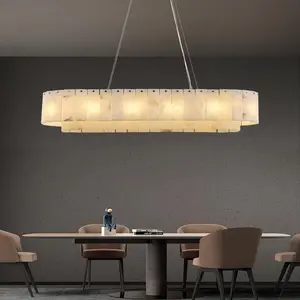 Rectangle Chandeliers for Dining Room L39.3 Alabaster Chandeliers Light Fixture Adjustable Modern Chandelier for Kitchen Island Living Room