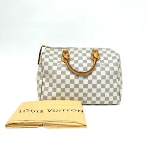 Pre-owned Louis Vuitton Speedy 30, Blue & White Damier Canvas with Vachetta Leather, N22530488 Accessories: Dust bag