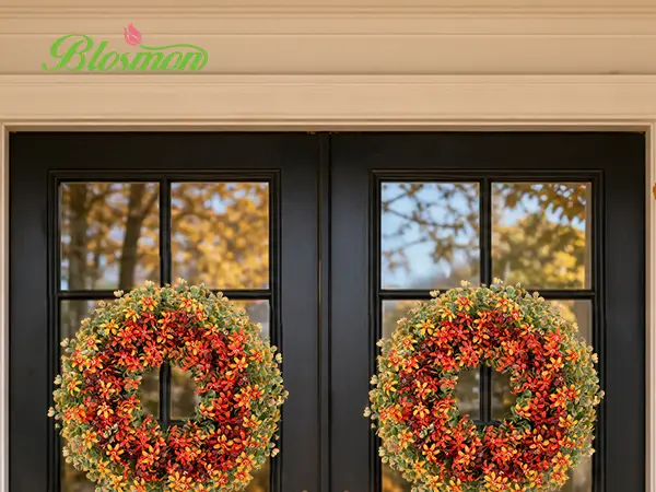 Thanksgiving Fall Wreath with Berries & Leaves, Hook Included, Festive Home Decor for Porch Wall, Room Decor