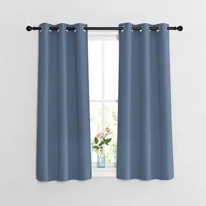 NICETOWN Bedroom Blackout Curtains and Drapes 48" Long 2 Panels Set - Window Treatment Thermal Insulated Solid Grommet Window Treatment for Home Office (Stone Blue, W37 x L48)