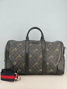 Pre-owned PVC coated canvas Travel Bags Gucci Black Graphic GG Supreme Canvas Travel Duffel Bag【474131】