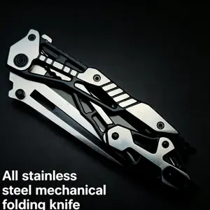 Full Steel Mechanical Folding Pocket Knife, High Hardness Fruit Cutter, Outdoor Camping Self-defense Tool, Creative Utility Knife for Unpacking & Cutting Fruits