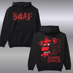 Five Nights at Freddddy’s Game Over Hoodie – Horror Gamer Pullover with FNAF Animatronics Graphic
