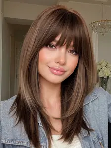 18 Inch Medium Long Synthetic Fiber Wig, Fashion Wig, Natural Look, Soft Artificial Hair, Suitable for Daily Wear, All Seasons, Short Wigs