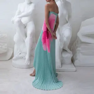 Elegant Strapless Off Shoulder Banquet Dress Lady Trendy Fold Evening Party Dress Sexy Tube Top Draped Print Floor-length Dress
