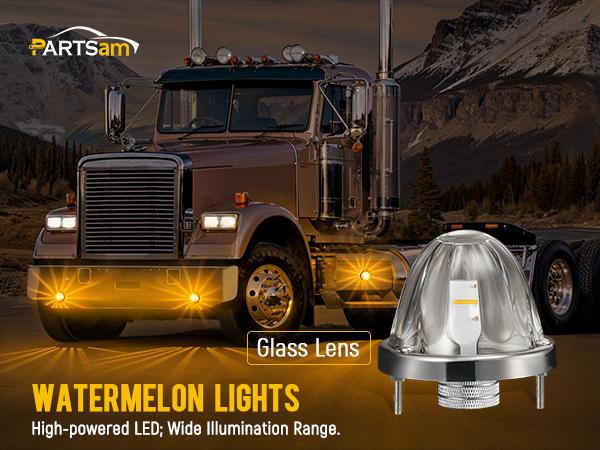 Partsam 4Pcs Glass Watermelon Lights Clear Lens Amber Light for Cars Trucks