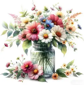 Flowers Stamped Cross Stitch Kits for Beginners Adults,Cross Stitch Kits for Beginners ,Counted Cross Stitch Kits Embroidery Kits for Beginners Adults for Home Decor 13.8x13.8 inch