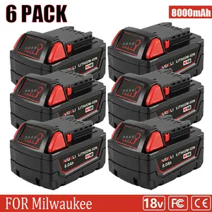 6-Packs/ 4-Packs M18 8000mAh 18V Replacement Battery for Milwaukee Replacing batteries with electrictools M-18Battery Pack 48-11-1865/48-11-1890/48-11-1850/48-11-1828/48-11-1820/4811-1815 Cordless Tools Compatible Lithium-ion8.0Ah battery,summervibes