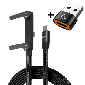 Foldable Phone Stand Data Cable with USB Adapter, 240w 2-In-1 Mobile Phone Stand Charging Cable, USB PD to Type-C Fast Charging Cable, PD Fast Charger, Cellphone, Smartphone