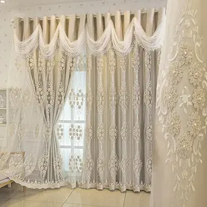 High-End European Style Embroidered Water Wave Curtain Head Decorative Sheer Fabric Double Layer Thickened Light Blocking Bedroom Balcony Curtains
