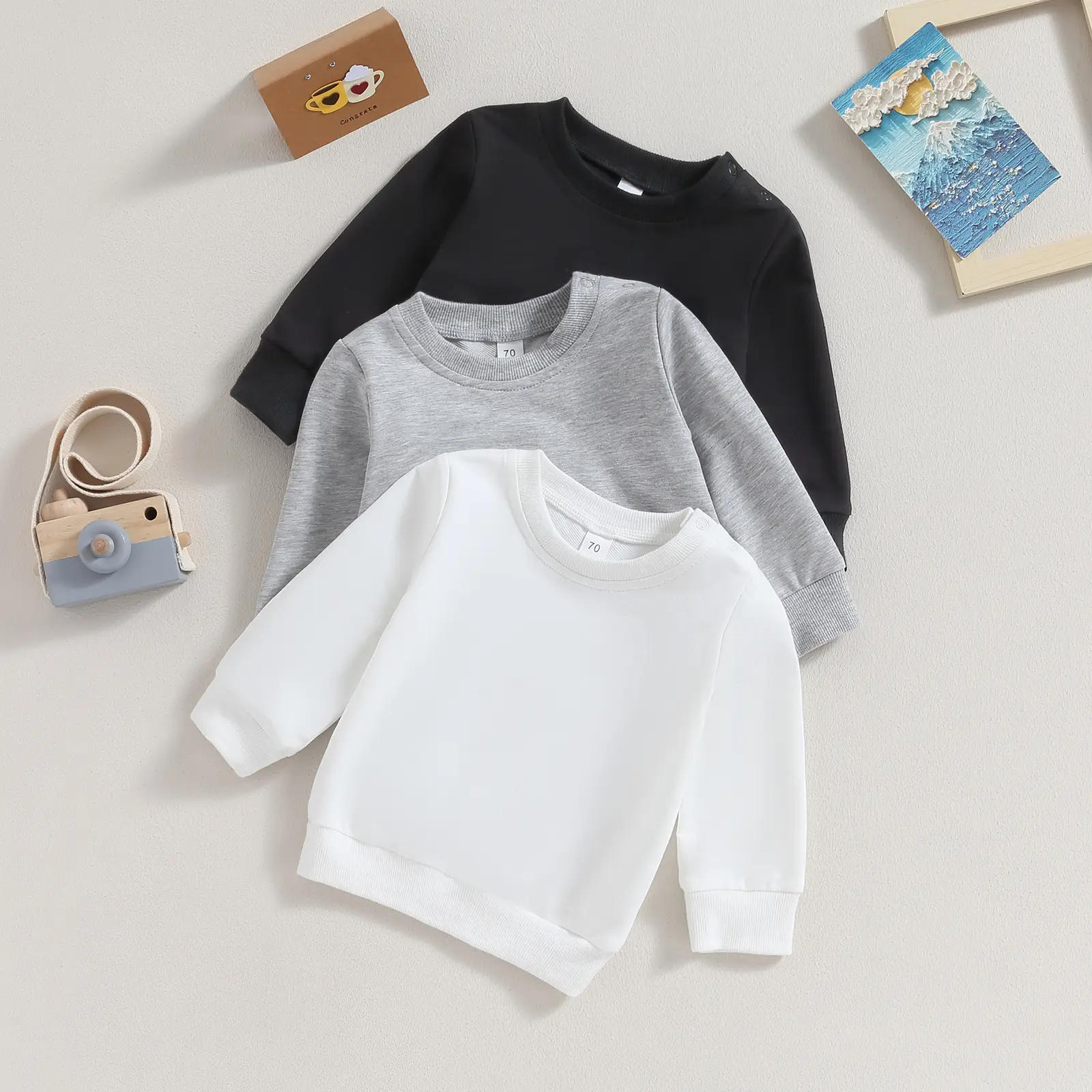 Infant Baby Girl Boy Casual Sweatshirt 0M 6M 12M 18M 24M 2T 3T Solid Color Long Sleeve Pullover Tops for Toddler Spring Fall Clothes