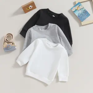 Infant Baby Girl Boy Casual Sweatshirt 0M 6M 12M 18M 24M 2T 3T Solid Color Long Sleeve Pullover Tops for Toddler Spring Fall Clothes